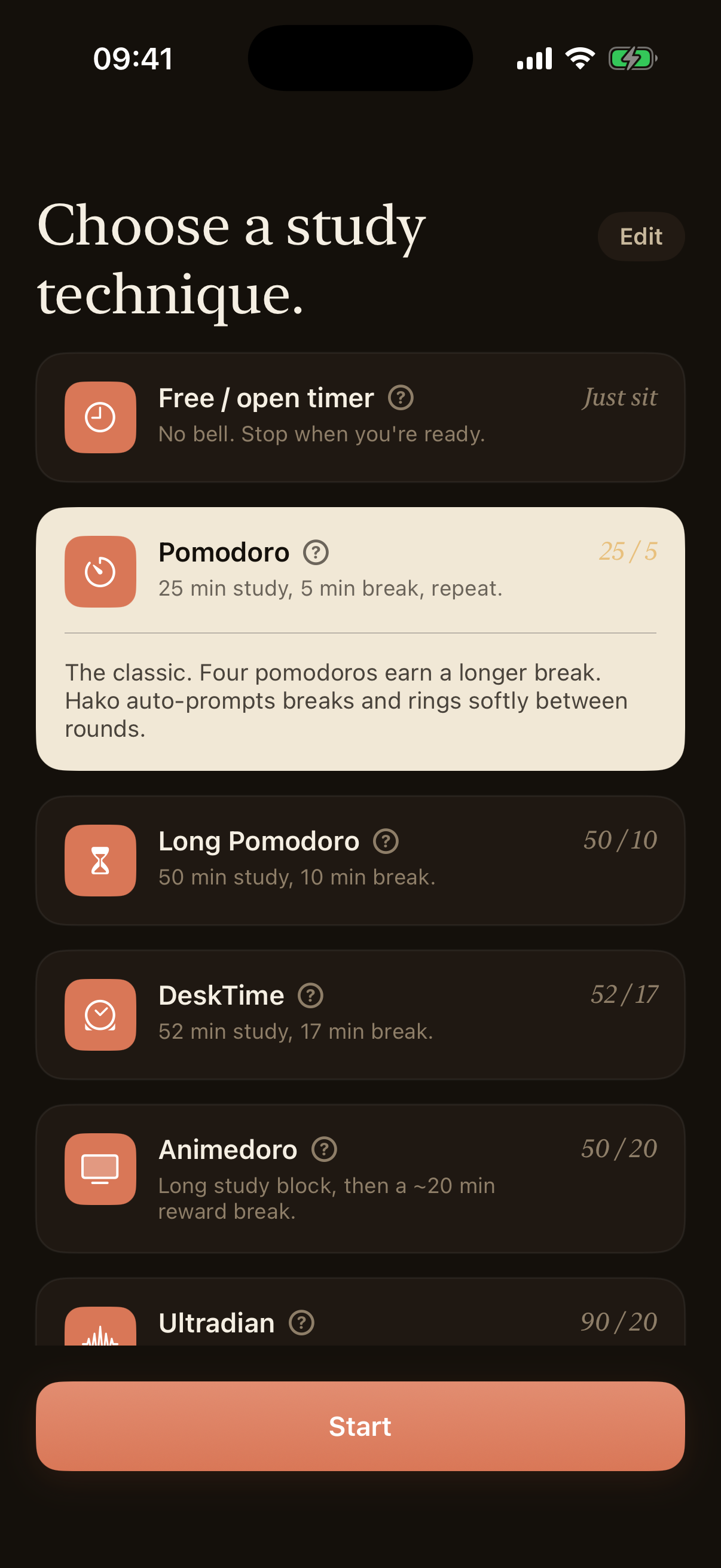 Techniques that fit you. Hako app screen